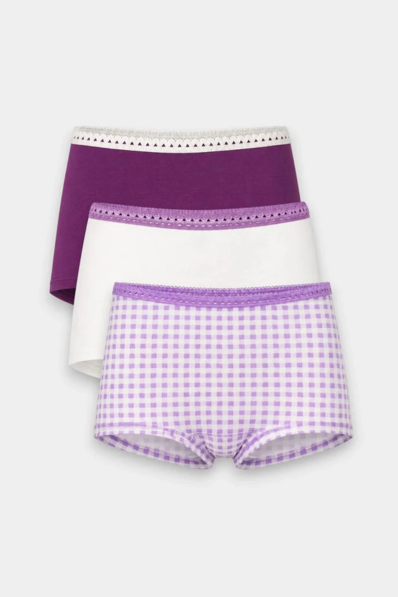 Girls Boxer (Pack of 3) - Lilac Lace Checks - Savys Retail -