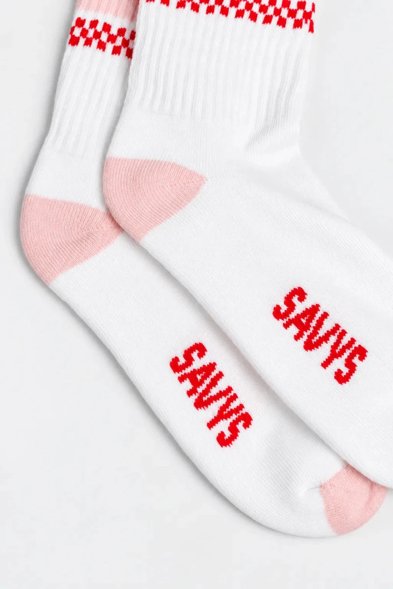 Half Cushioned Retro Check Crew Socks (1 Pair) – Cherry - Savys Retail -