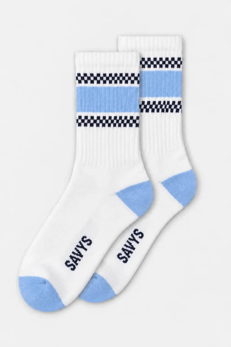 Half Cushioned Retro Check Crew Socks (1 Pair) – Sky - Savys Retail -