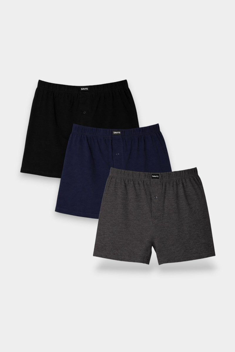 Men Cotton Boxer (Pack of 3) - Black Navy Charcoal - Savys Retail - 