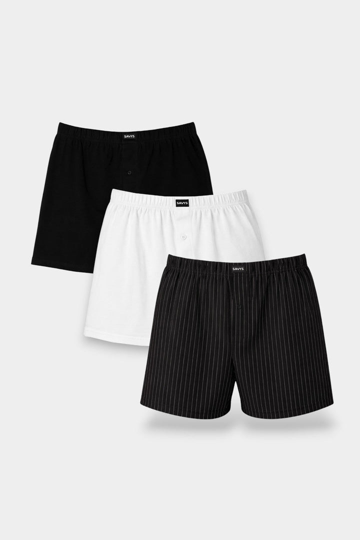 Men Cotton Boxer (Pack of 3) - Black Pinstriped - Savys Retail - 