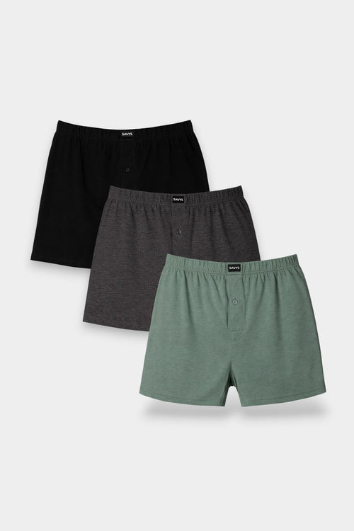 Men Cotton Boxer (Pack of 3) - Olive Charcoal Black - Savys Retail - 