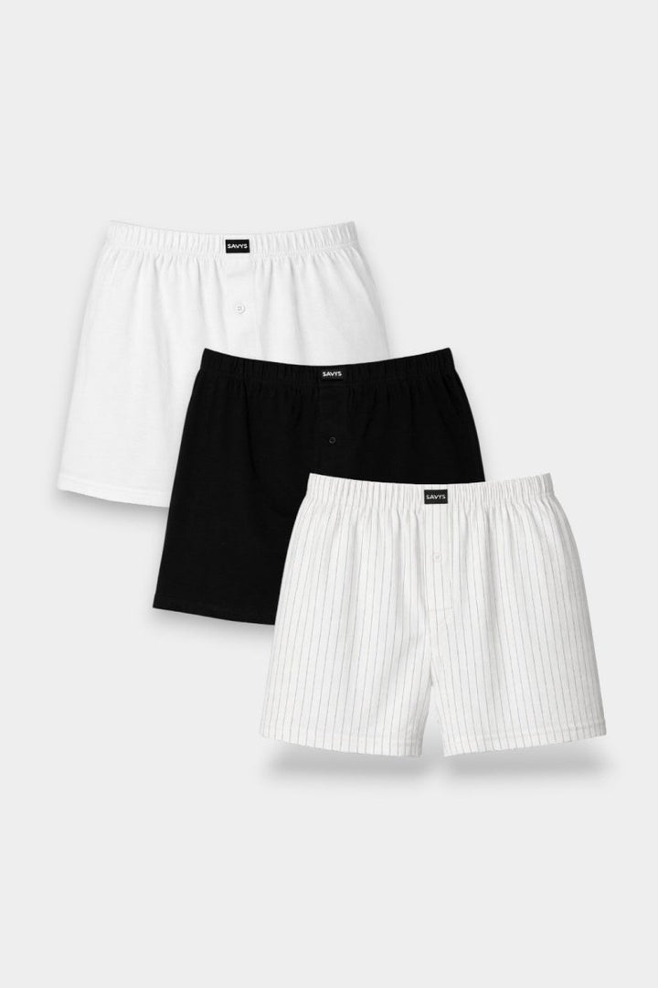Men Cotton Boxer (Pack of 3) - White Pinstriped - Savys Retail - 