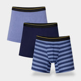 Men Long Leg Boxer Brief (Pack of 3) - Navy / Blue Stripes - Savys Retail - 