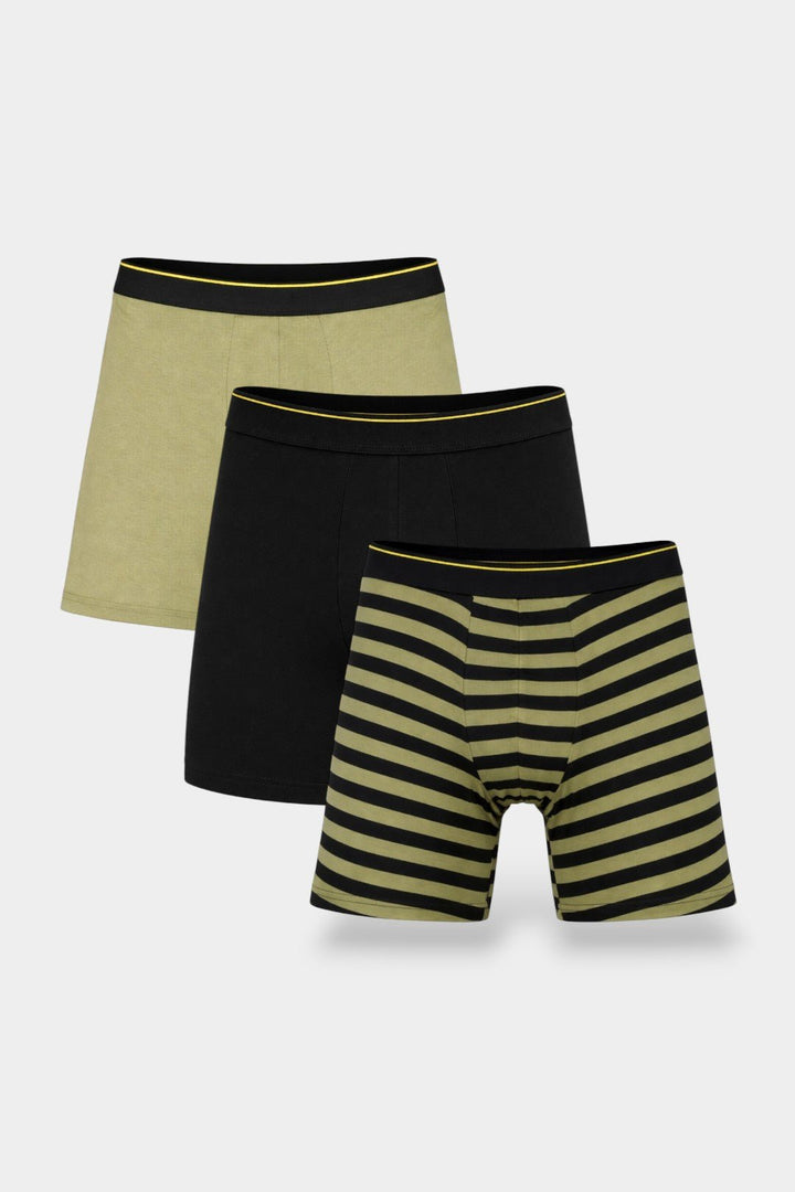Men Long Leg Boxer Brief (Pack of 3) - Olive Stripped - Savys Retail - 