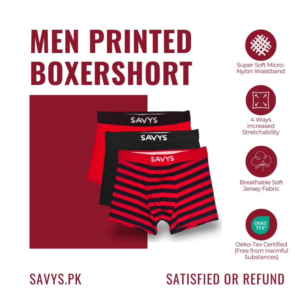 Men Printed Boxershort Underwear (Pack of 3) - Savys - 