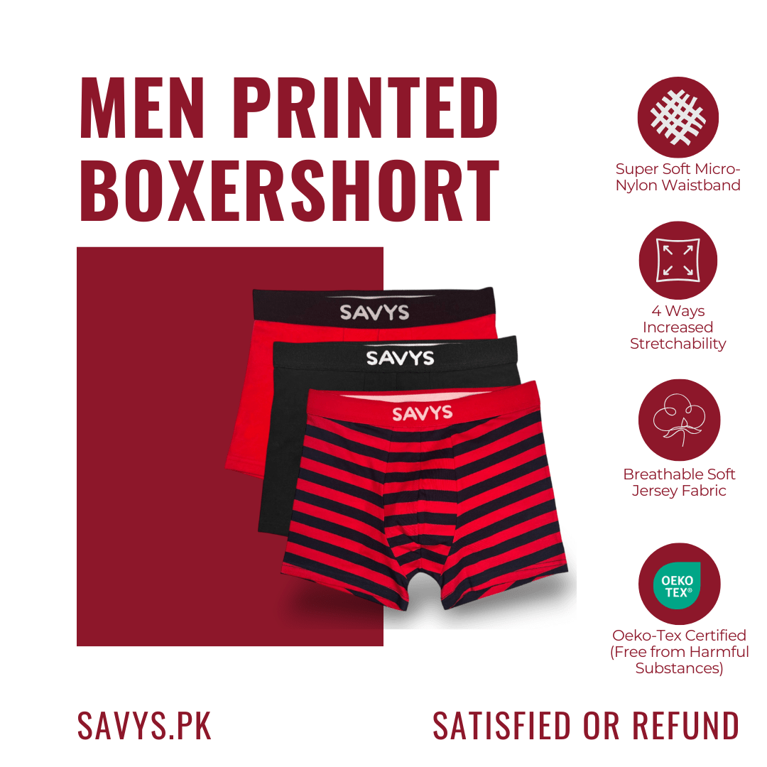 Men Printed Boxershort Underwear (Pack of 3) - Savys - 