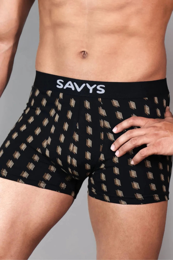 Men Printed Boxershort Underwear (Pack of 3) - Sand & Black - Savys Retail -