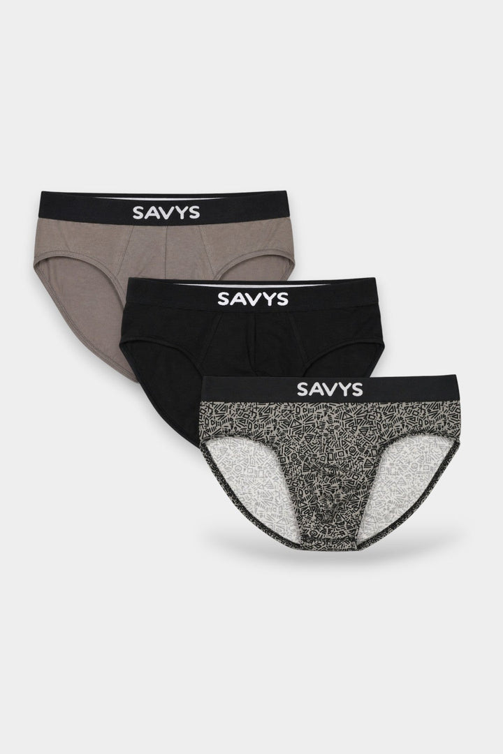 Men Printed Brief Underwear (Pack of 3) - Mono Pattern - Savys Retail - 