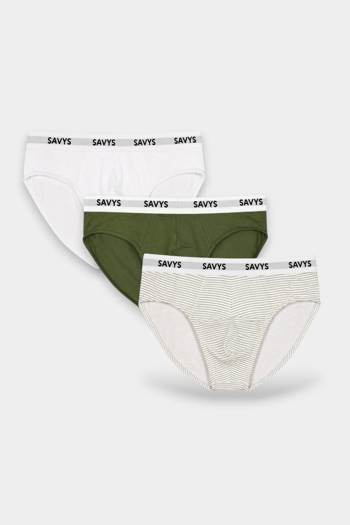 Men Printed Brief Underwear (Pack of 3) - Olive Stripe - Savys Retail - 