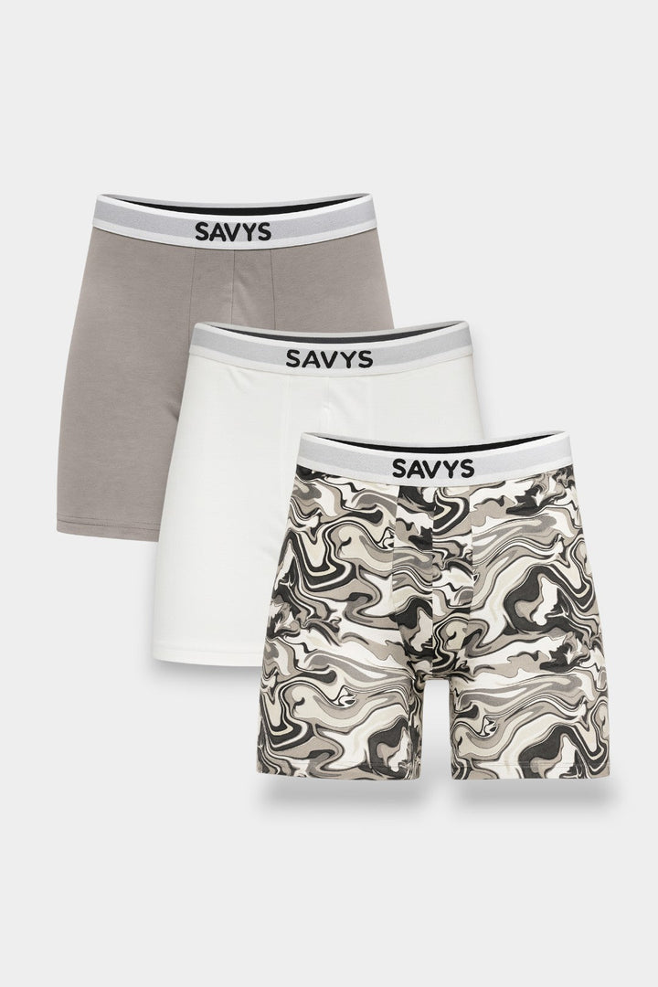 Men Printed Long Leg Boxer Brief (Pack of 3) - Savys - 