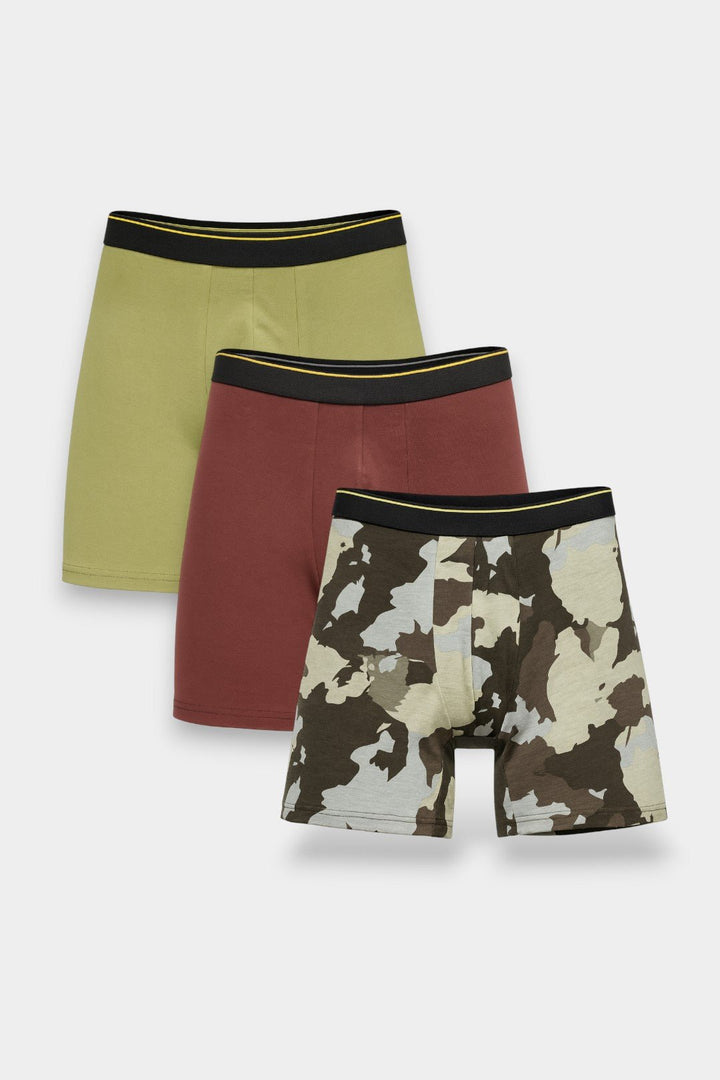 Men Printed Long Leg Boxer Brief (Pack of 3)