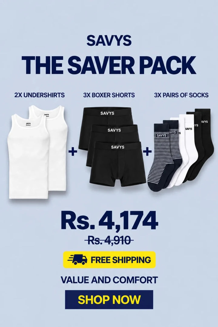 Saver Pack 2 - 2X Undershirts + 3X Boxers & 3X pairs Socks - Savys Retail -