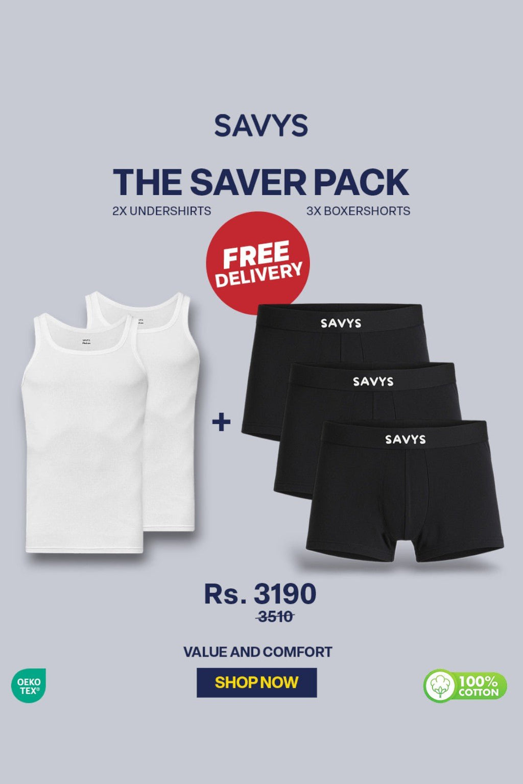 Ultimate Saver Pack - 2 Undershirts & 3 Boxers - Savys Retail - 