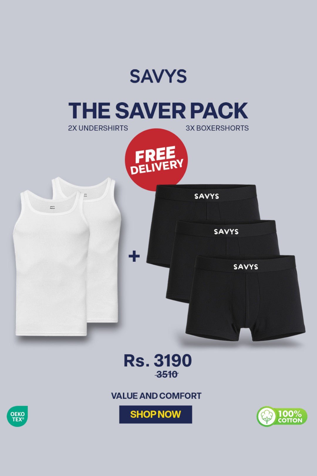 Ultimate Saver Pack - 2 Undershirts & 3 Boxers - Savys Retail - 