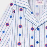 Women Cotton Sleepwear Set – Blue Blossom Stripe - Savys Retail - 