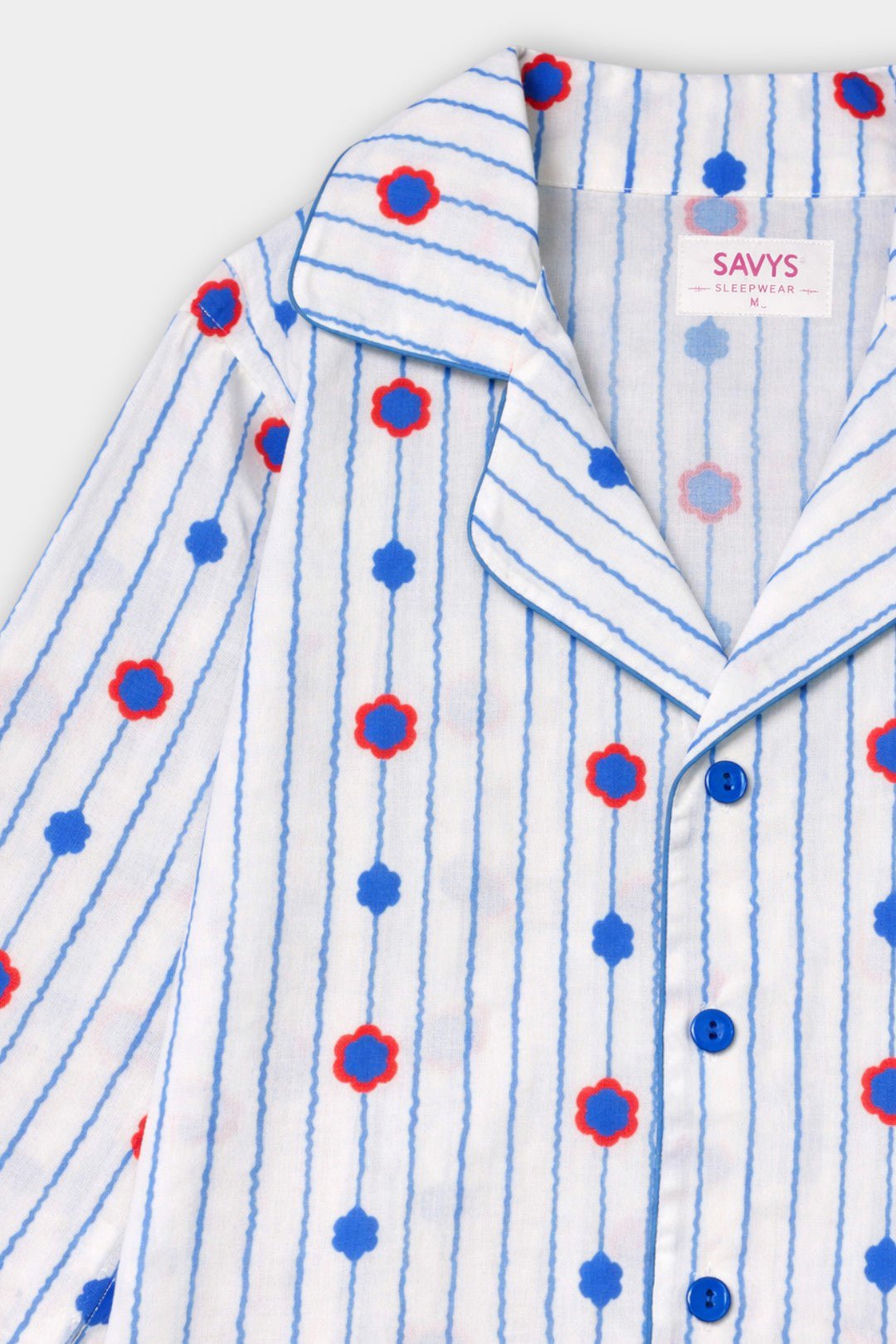 Women Cotton Sleepwear Set – Blue Blossom Stripe - Savys Retail - 