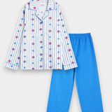 Women Cotton Sleepwear Set – Blue Blossom Stripe - Savys Retail - 