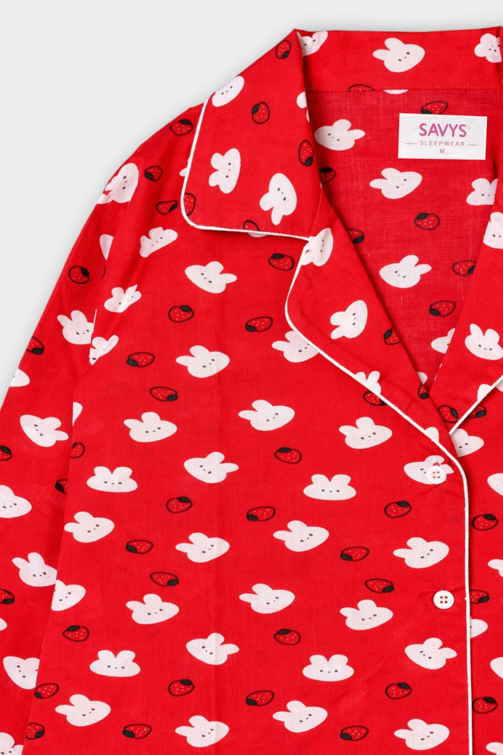 Women Cotton Sleepwear Set – Strawberry Bunny Red - Savys Retail - 