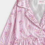 Women Silky Sleepwear Set – Blush Petal Stripe - Savys Retail - 