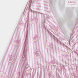 Women Silky Sleepwear Set – Blush Petal Stripe - Savys Retail - 