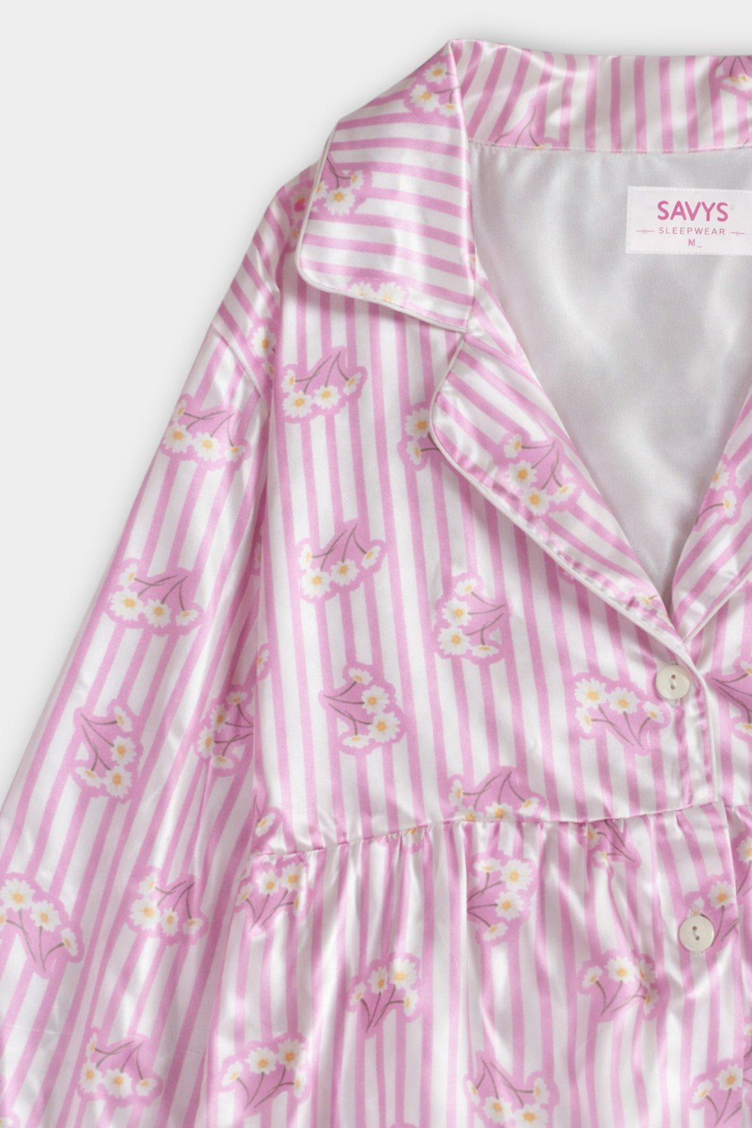 Women Silky Sleepwear Set – Blush Petal Stripe - Savys Retail - 