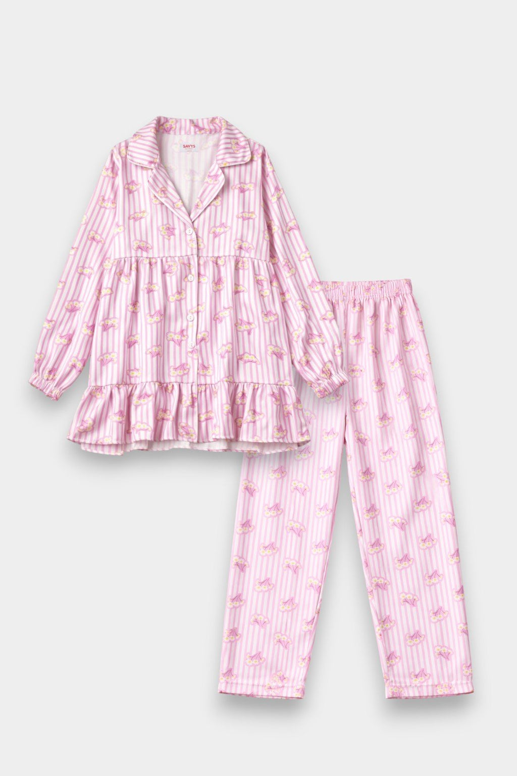 Women Silky Sleepwear Set – Blush Petal Stripe - Savys Retail - 