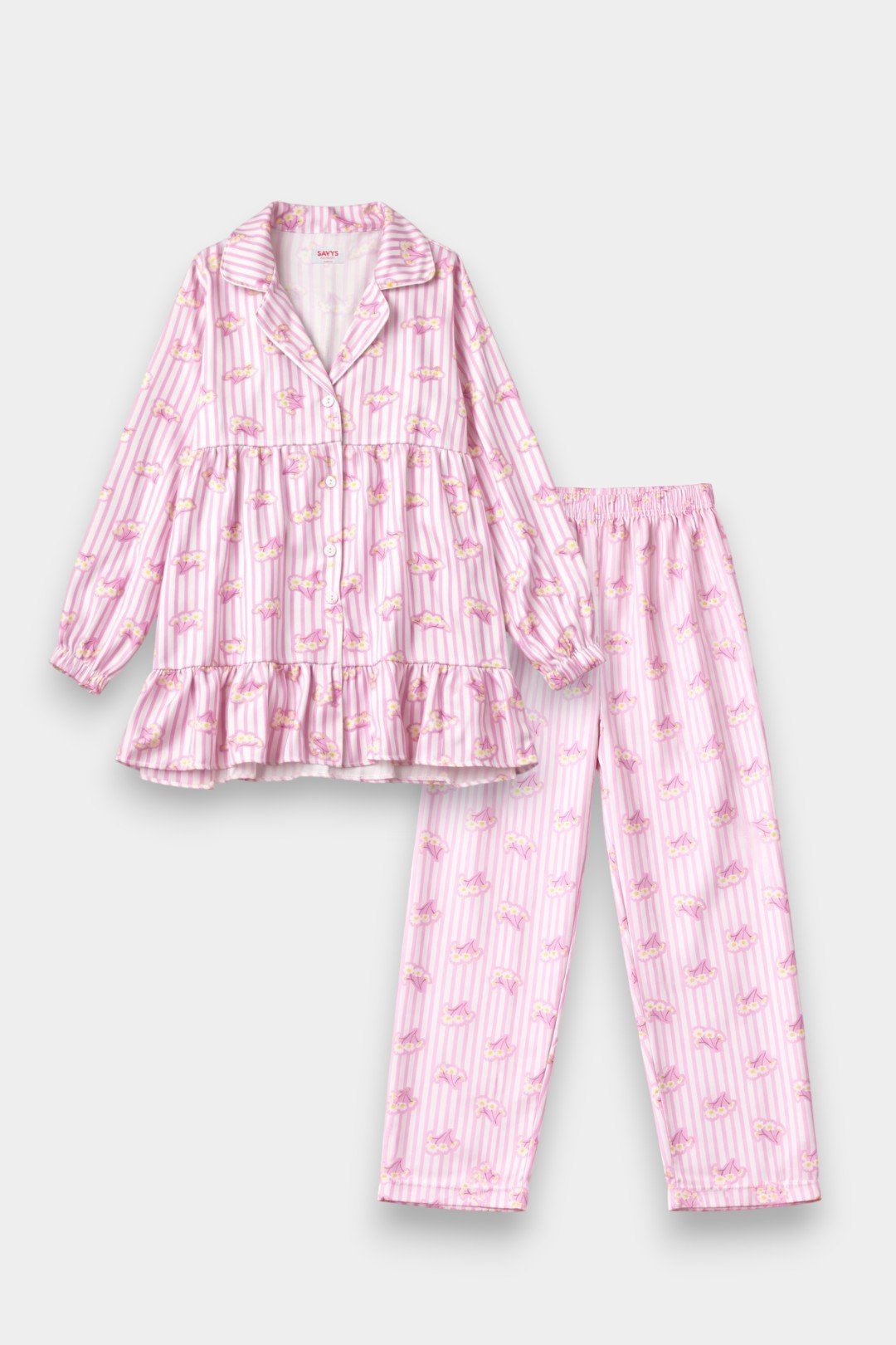 Women Silky Sleepwear Set – Blush Petal Stripe - Savys Retail - 