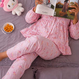 Women Silky Sleepwear Set – Blush Petal Stripe - Savys Retail -