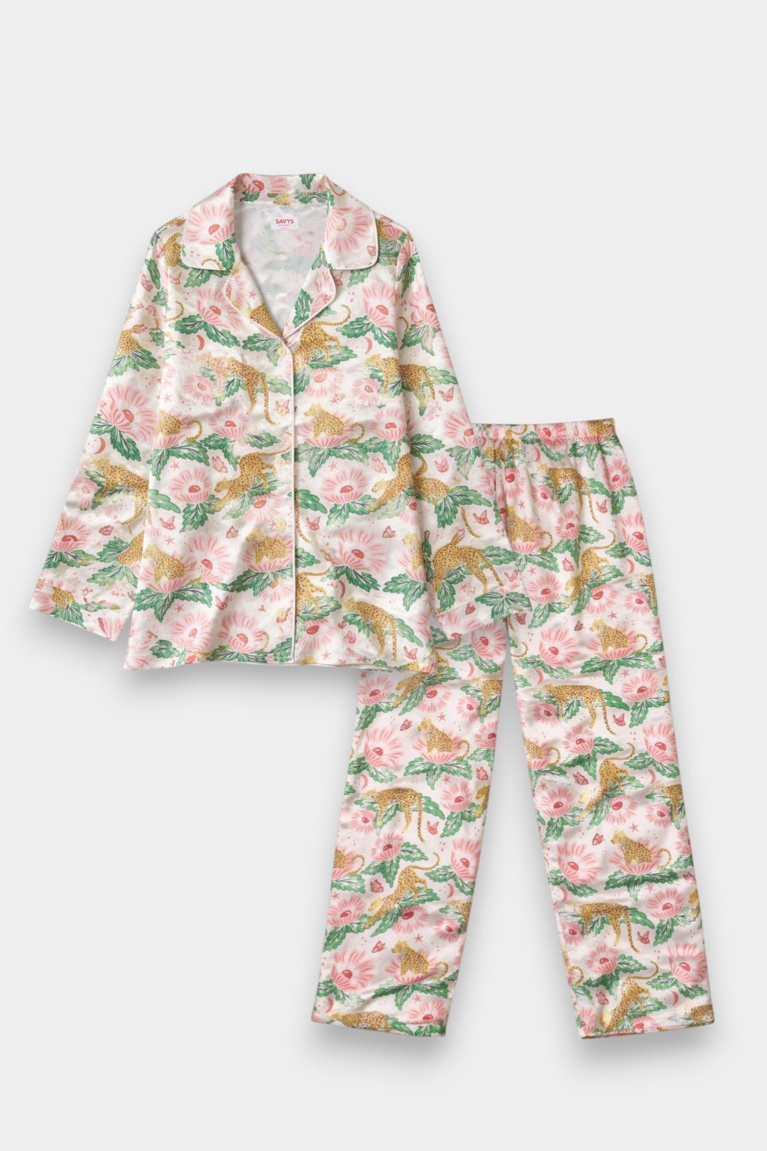 Women Silky Sleepwear Set – Leopard Garden - Savys Retail - 